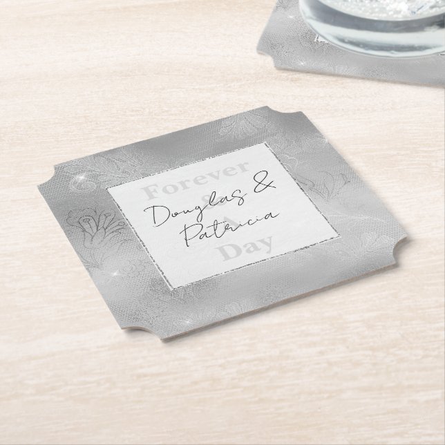 Chic Silver Lace  Paper Coaster (Angled)