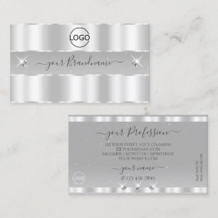 Chic Silver Light Grey Sparkling Diamonds Add Logo Business Card
