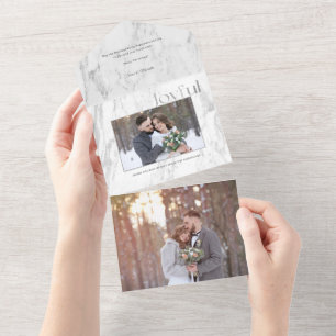 Chic Silver Marble Joyful Typography Photo All In One Invitation