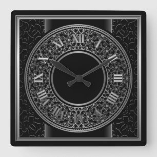 Chic Silver Medallion 2 Square Wall Clock
