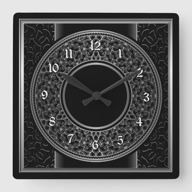 Chic Silver Medallion Square Wall Clock (Front)