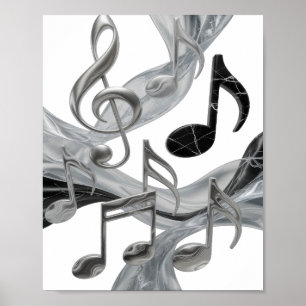 Chic Silver MUSIC IN MOTION Graphic Design Poster