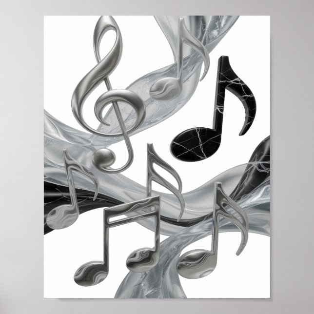 Chic Silver MUSIC IN MOTION Graphic Design Poster (Front)