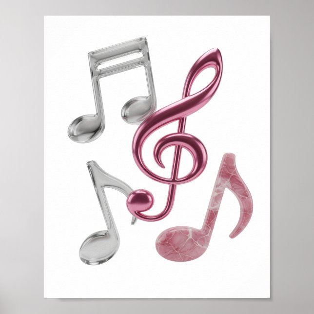 Chic Silver MUSIC NOTES Bold Design Poster (Front)