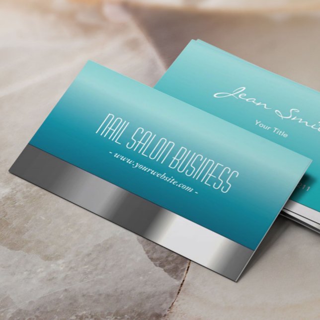 Chic Silver Nail Salon Fashion Blue Business Card (Creator Uploaded)