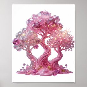 Chic Silver PINK DIAMOND TREE Print