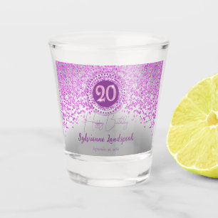 Chic Silver & Pink Glitter 20th Birthday Gift Shot Glass