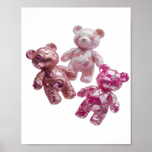 Chic Silver PINK TEDDY BEARS Quote Design Poster