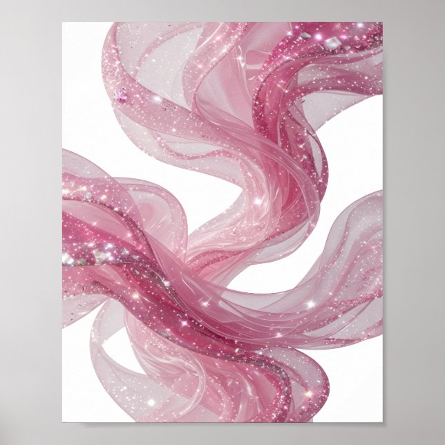 Chic Silver PINK WAVE Modern Design Poster (Front)