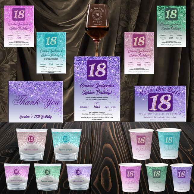 Chic Silver & Purple Glitter 18th Birthday Gift Shot Glass (Creator Uploaded)