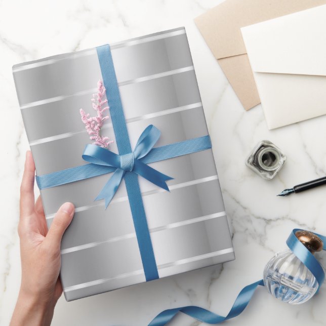 Chic Silver Ribbon Bow Bridal Shower Wrapping Paper (Gifting)