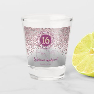 Chic Silver & Rose Gold Glitter 16th Birthday Gift Shot Glass