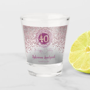 Chic Silver & Rose Gold Glitter 40th Birthday Gift Shot Glass
