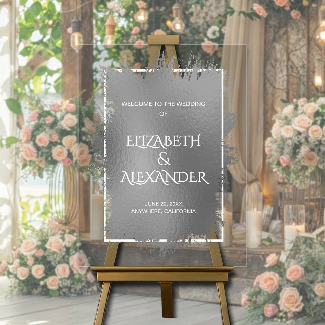 Chic Silver Splash Wedding Welcome Acrylic Sign (Chic silver splash wedding welcome acrylic sign)
