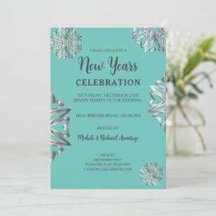 Chic Silver Stars New Years Invitation