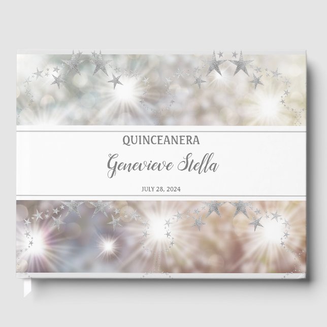 Chic Silver Stars Quinceanera  Guest Book (Front)