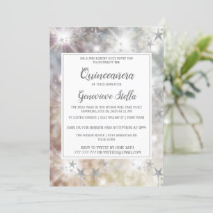Chic Silver Stars Quinceanera Invitation