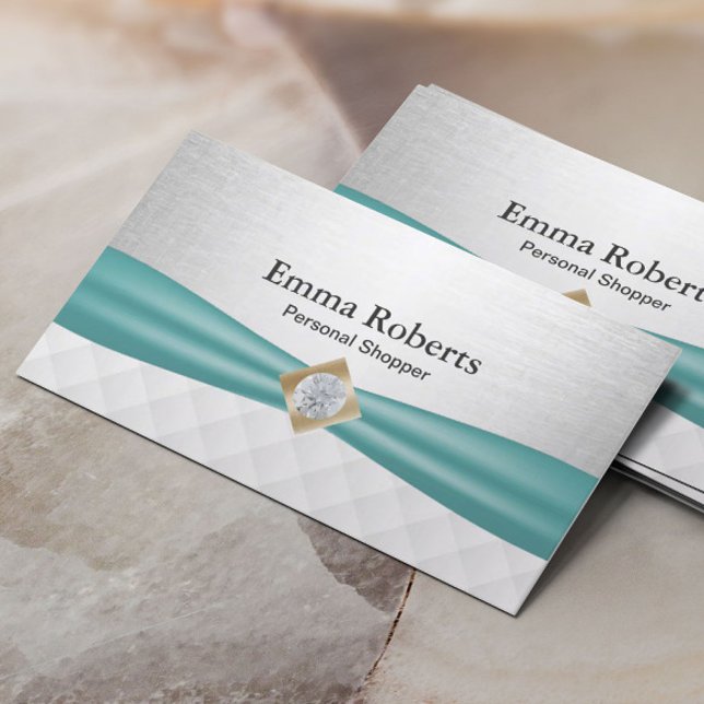 Chic Silver & Turquoise Ribbon Personal Shopper Business Card (Creator Uploaded)