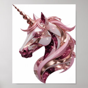 Chic Silver UNICORN 3D Text Art Poster