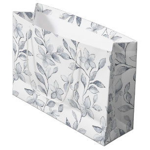 Chic Silver White Floral Wedding Large Gift Bag
