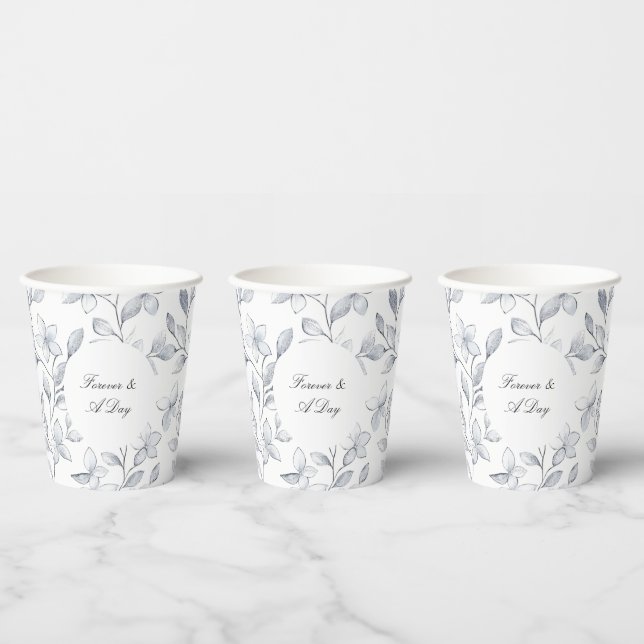 Chic Silver White Floral Wedding Paper Cups (Multi)