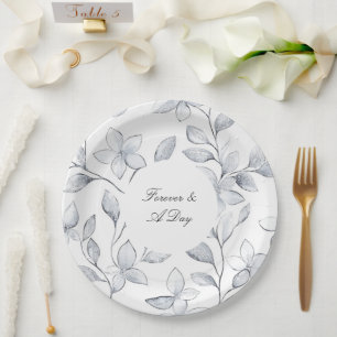 Chic Silver White Floral Wedding Paper Plate