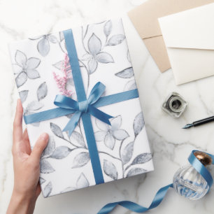 Chic Silver White Floral Wedding Wrapping Paper