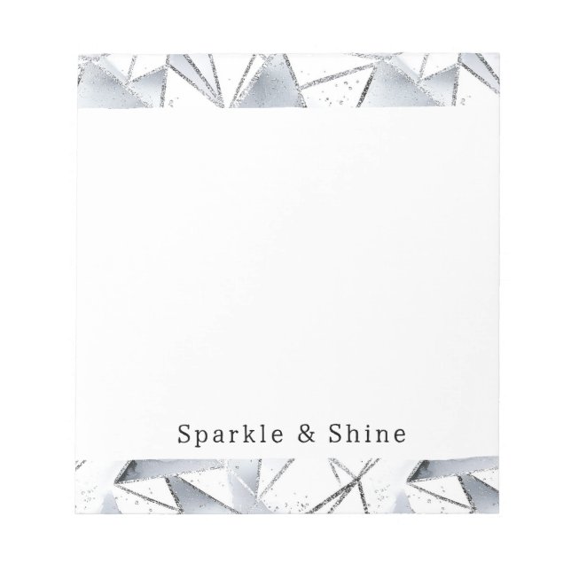 Chic Silver White Triangles   Notepad (Front)