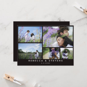  Chic Simple 5 Photo Collage Black White Wedding Invitation