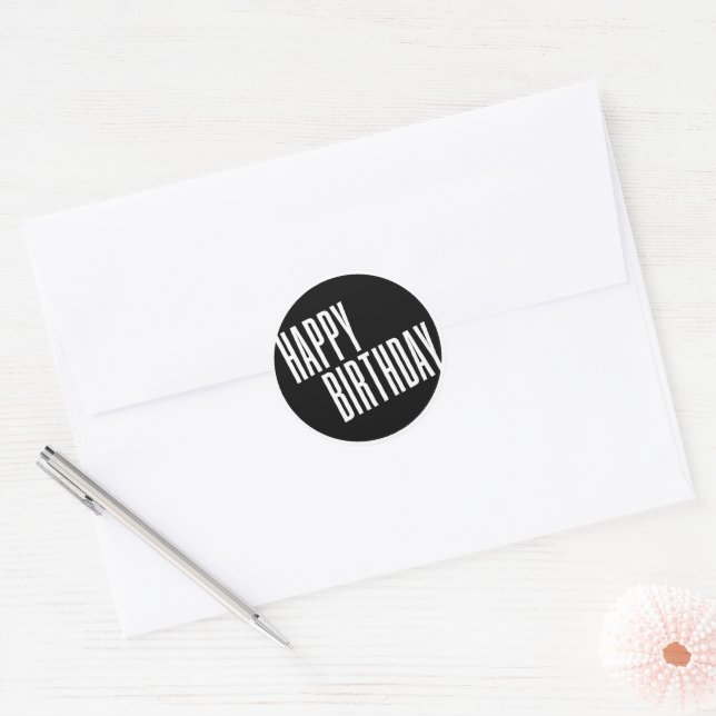 Chic & Simple Black & White Happy Birthday Classic Round Sticker (Envelope)
