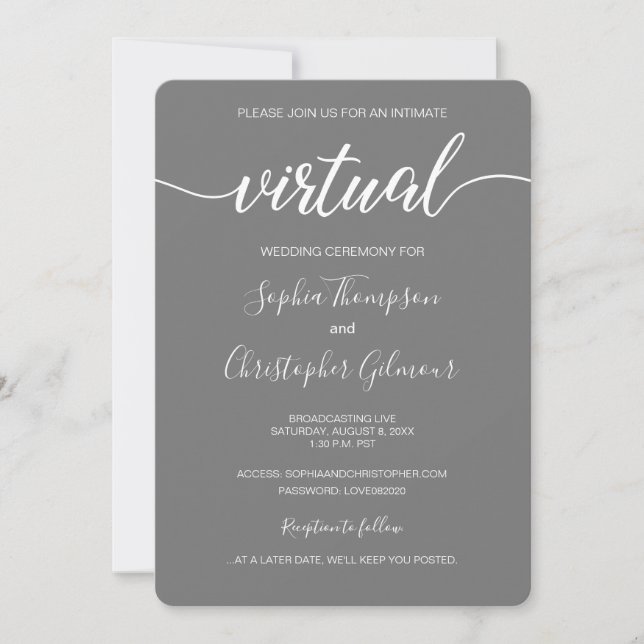 Chic Simple Custom LIVE VIRTUAL Wedding Grey Invitation (Front)