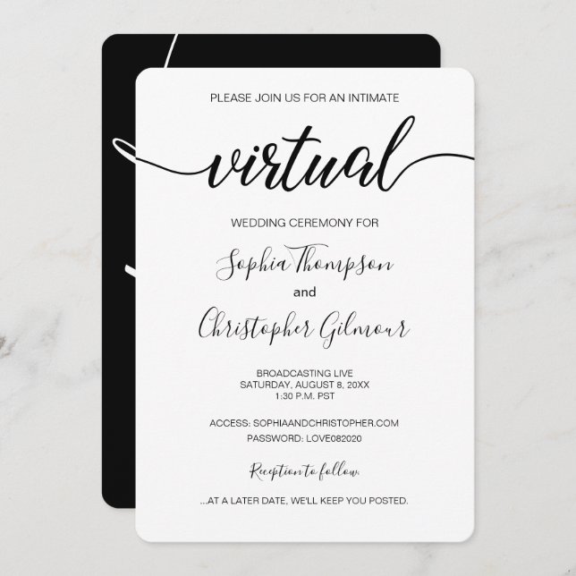 Chic Simple Custom LIVE VIRTUAL Wedding Invitation (Front/Back)