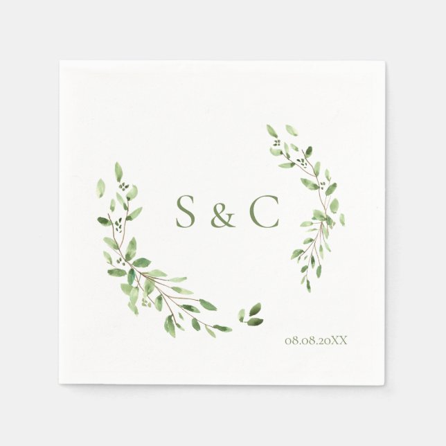 Chic Simple Custom Monogram Wreath Wedding  Napkin (Front)