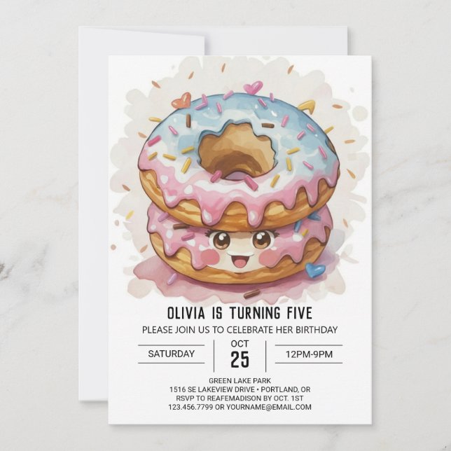 Chic Simple Doughnuts Birthday Invitation (Front)