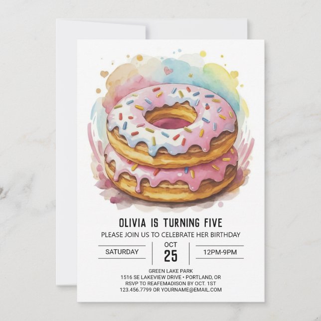 Chic Simple Doughnuts Birthday Invitation (Front)