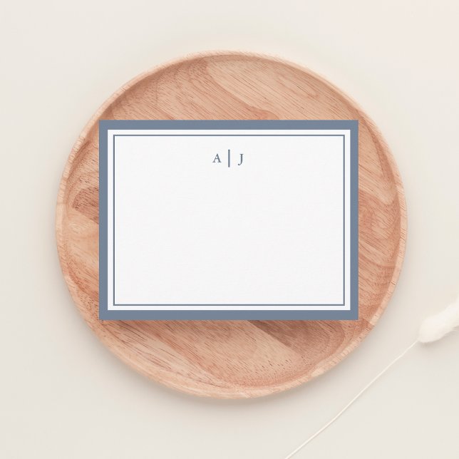Chic Simple Dusty Blue Border Monogram Note Card (Creator Uploaded)
