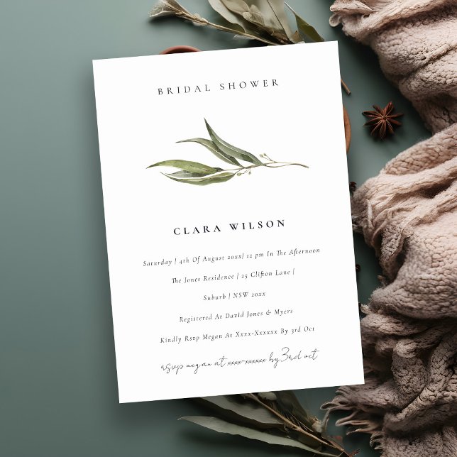 Chic Simple Eucalyptus Botanical Bridal Shower Invitation (Creator Uploaded)