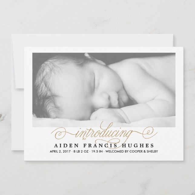 Chic & Simple Glitter Photo Birth Announcements (Front)