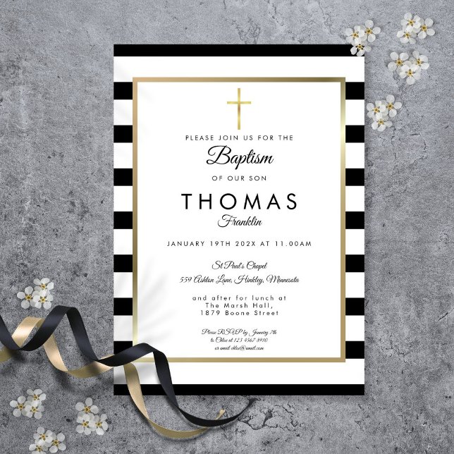 Chic Simple Gold Cross Baptism Christening Invitation (Chic Simple Gold Cross Baptism Christening Invitation)