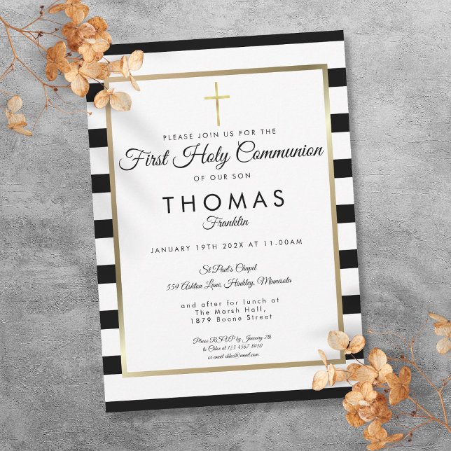 Chic Simple Gold Cross First Holy Communion Invitation (Chic Simple Gold Cross First Holy Communion Invitation)