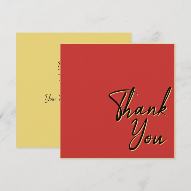 Chic Simple Gold Red and Black Text Thank You Card (Front/Back)