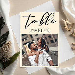 Chic Simple Ivory Couple Photo Wedding Table Number