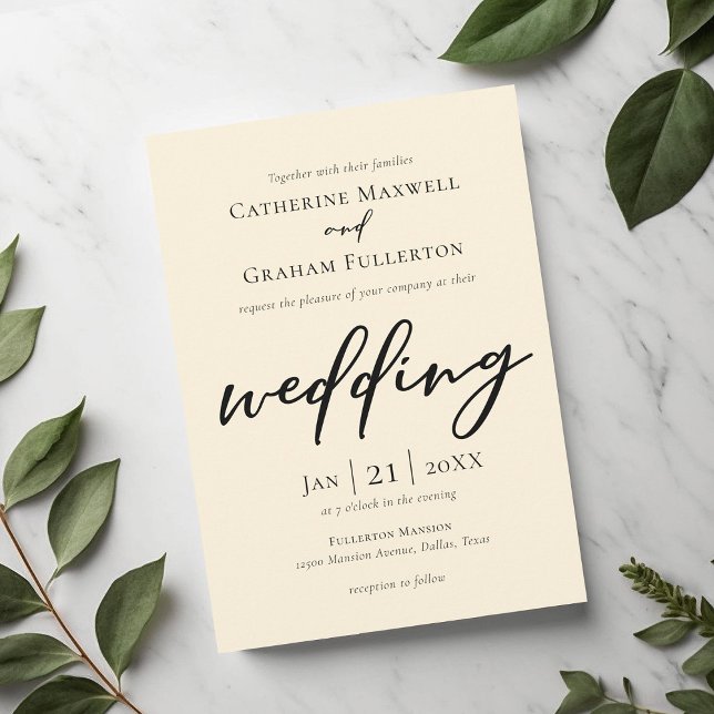 Chic Simple Ivory Typography Wedding Invitation (Creator Uploaded)