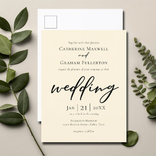 Chic Simple Ivory Typography Wedding Invitation Postcard