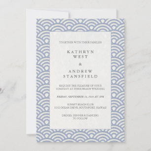 Chic Simple Japanese Seigaiha Waves Beach Wedding Invitation