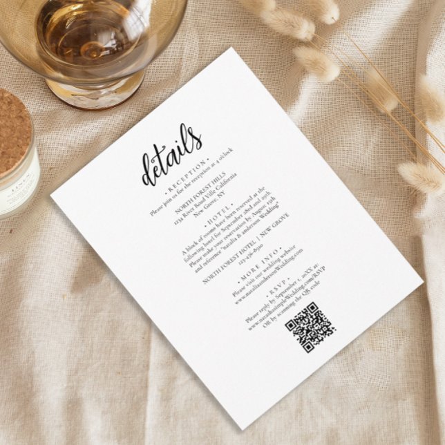 Chic Simple Minimal Script QR Code Wedding Details Enclosure Card (Creator Uploaded)