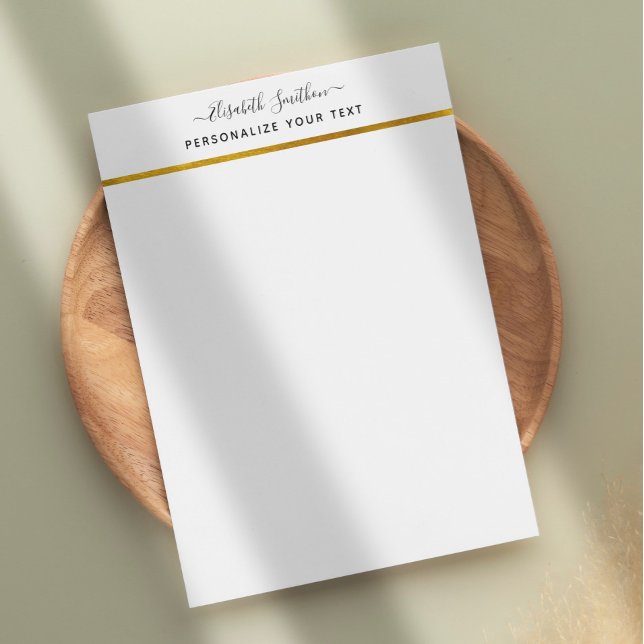 Chic Simple Minimal White Gold Personal Stationery Custom Letterhead (Creator Uploaded)