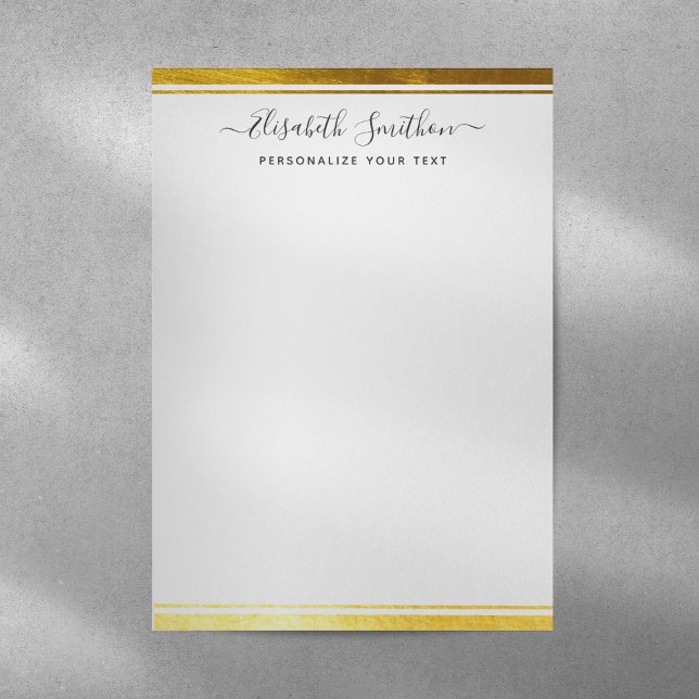 Chic Simple Minimal White Gold Personal Stationery Custom Letterhead (Creator Uploaded)