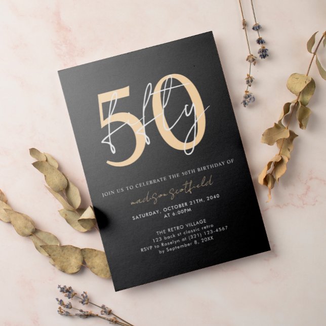 Chic Simple Minimalist Black Gold 50th Birthday Invitation (Creator Uploaded)