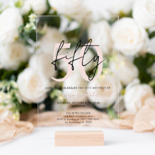 Chic Simple Minimalist Blush Pink 50th Brithday Acrylic Invitations